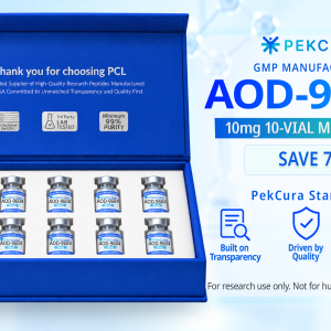 AOD-9604 10mg GMP manufactured research peptide 10 pack with product label