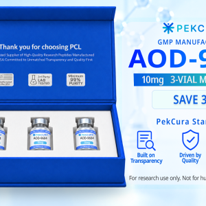 AOD-9604 10mg GMP manufactured research peptide 10 pack with product label