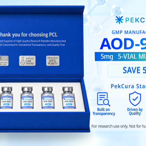 AOD-9604 5mg GMP manufactured research peptide 5 pack with product label