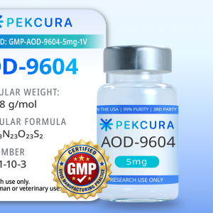 AOD-9604 5mg GMP manufactured peptide vial with product label