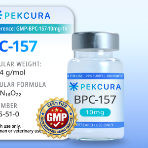 BPC-157 10mg GMP manufactured peptide vial with product label