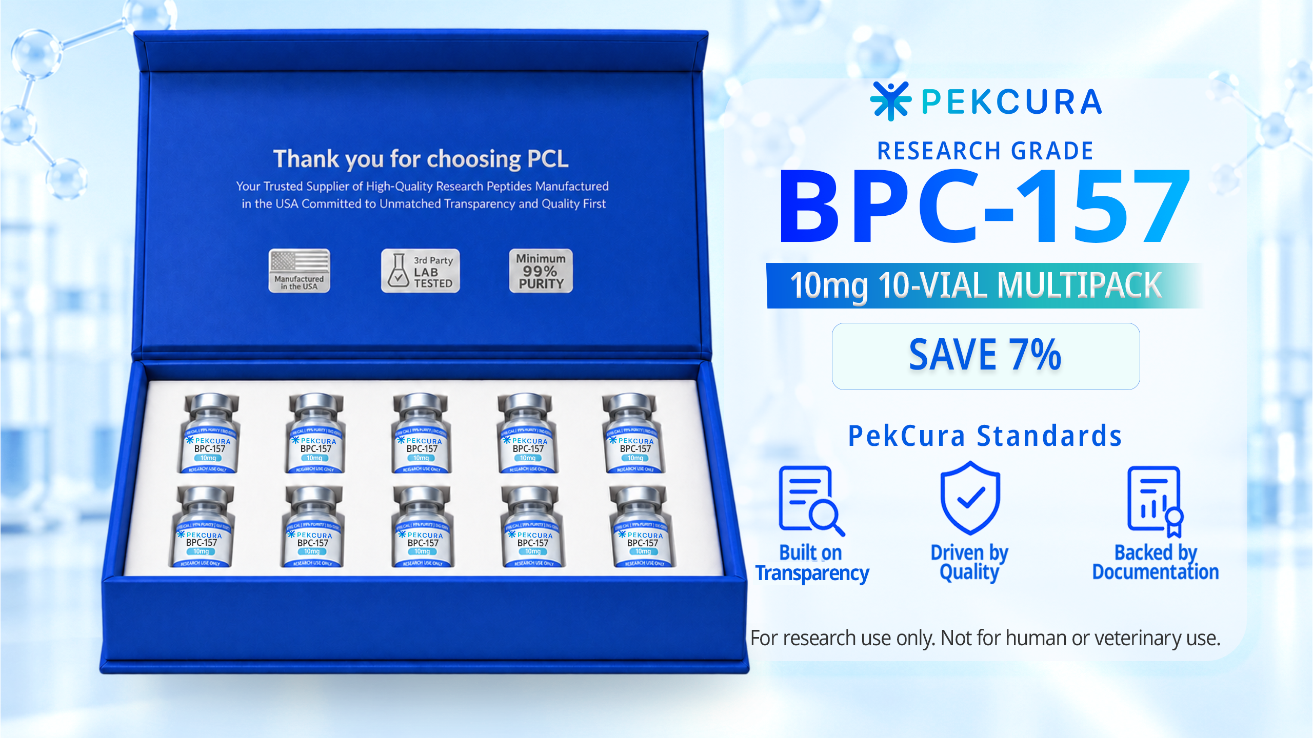 BPC-157 10mg research peptide 10 pack with product label