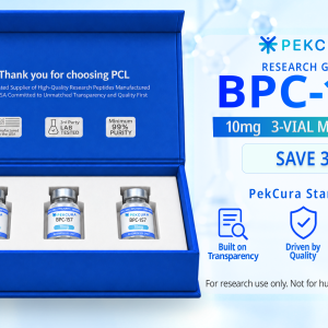 BPC-157 10mg research peptide 3 pack with product label