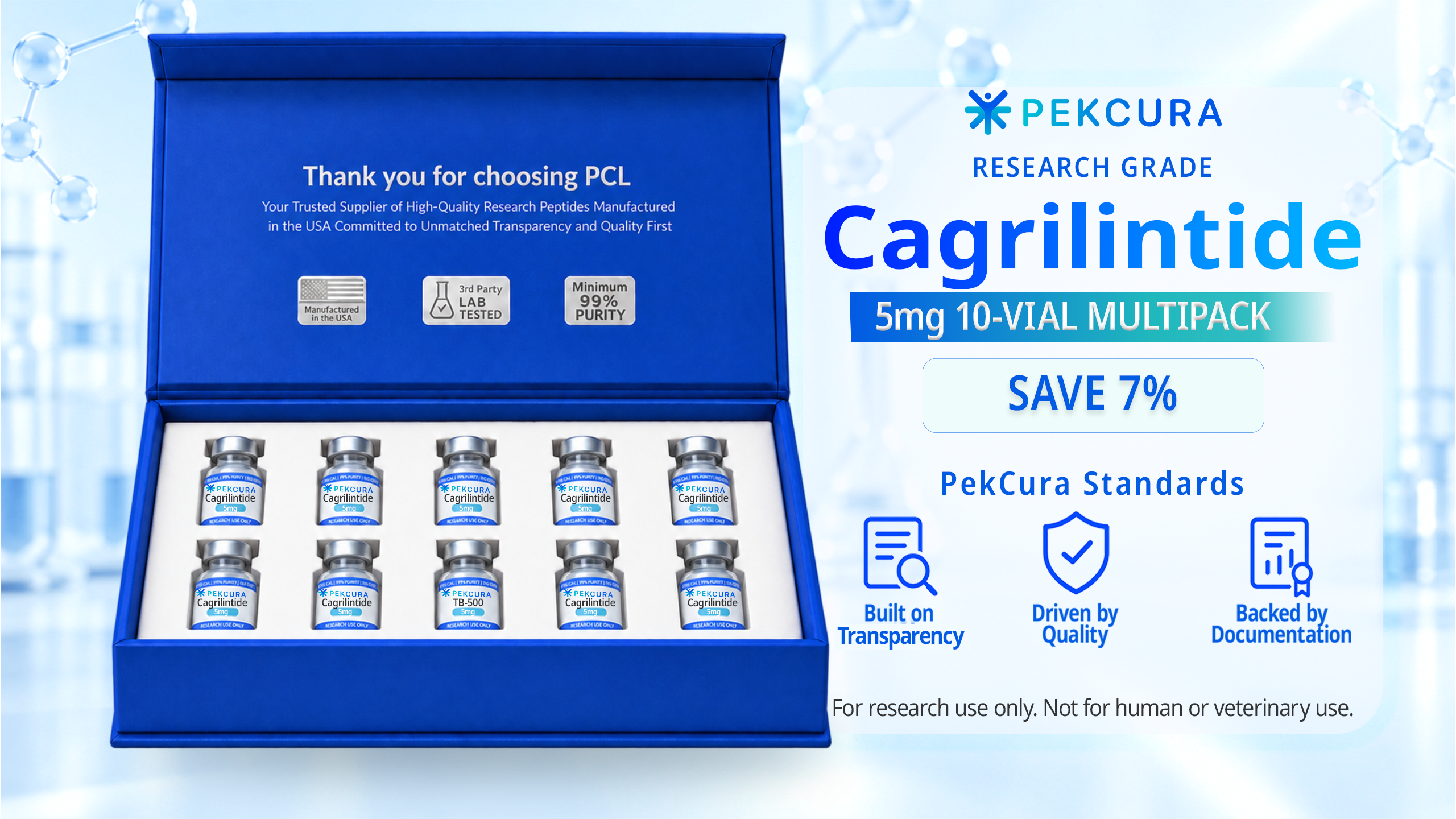 Cagrilintide 5mg research peptide 3 pack with product label