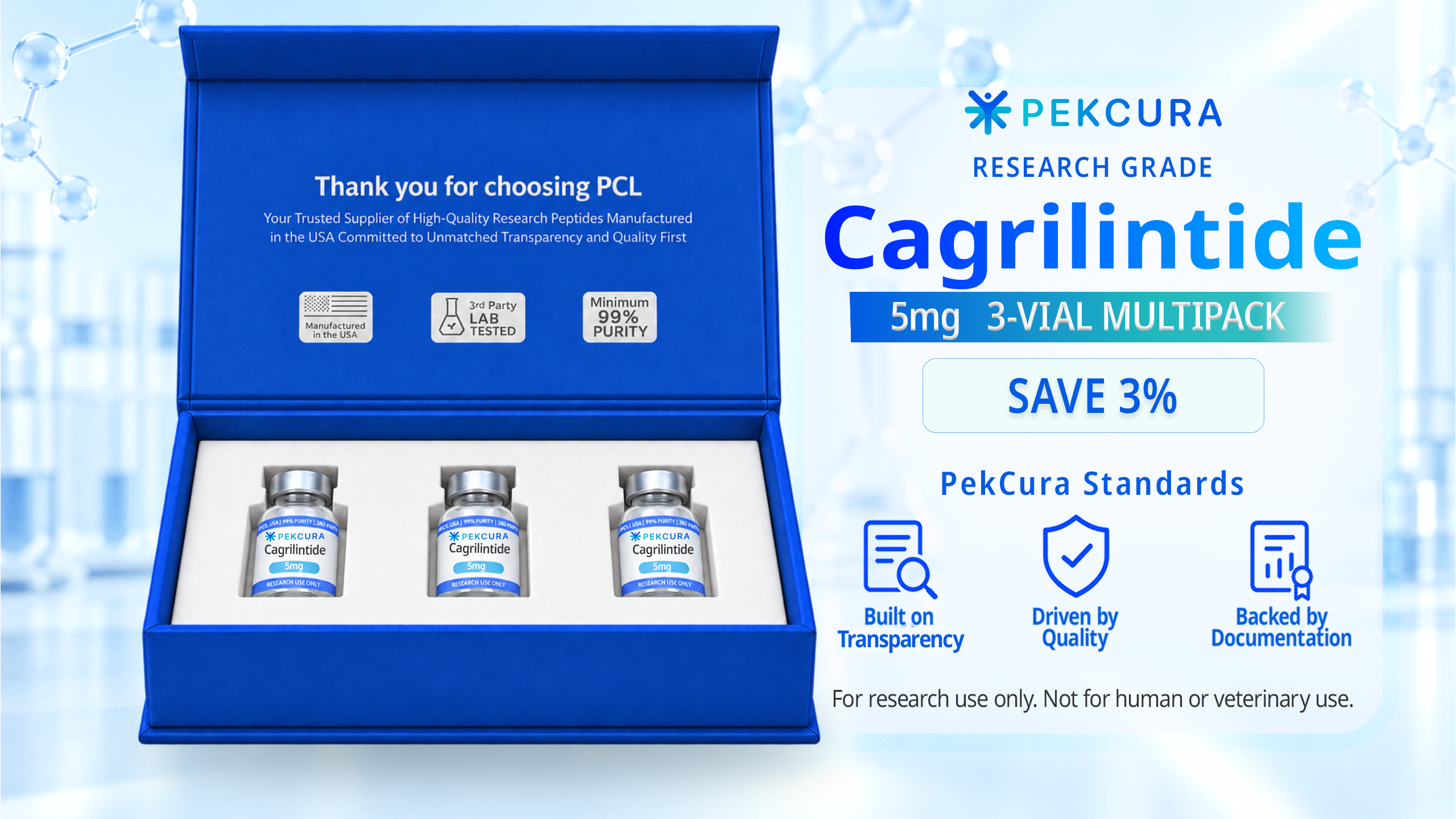 Cagrilintide 5mg research peptide 3 pack with product label