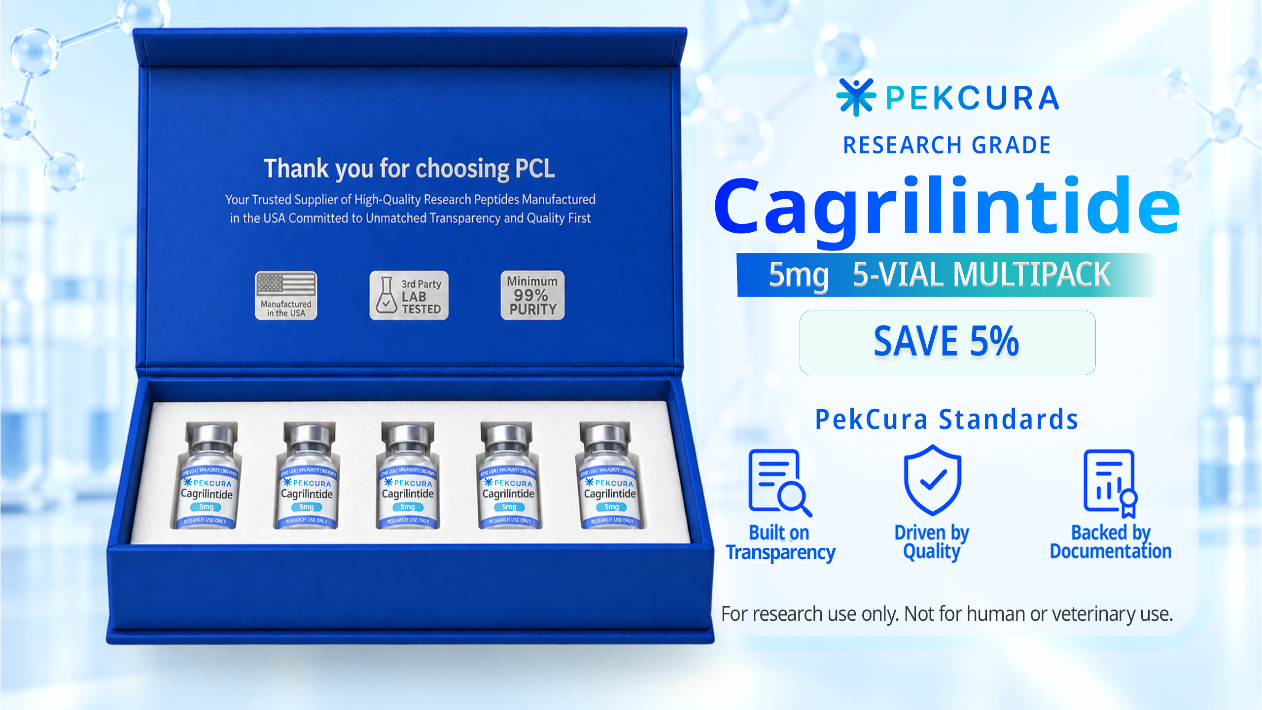 Cagrilintide 5mg research peptide 5 pack with product label