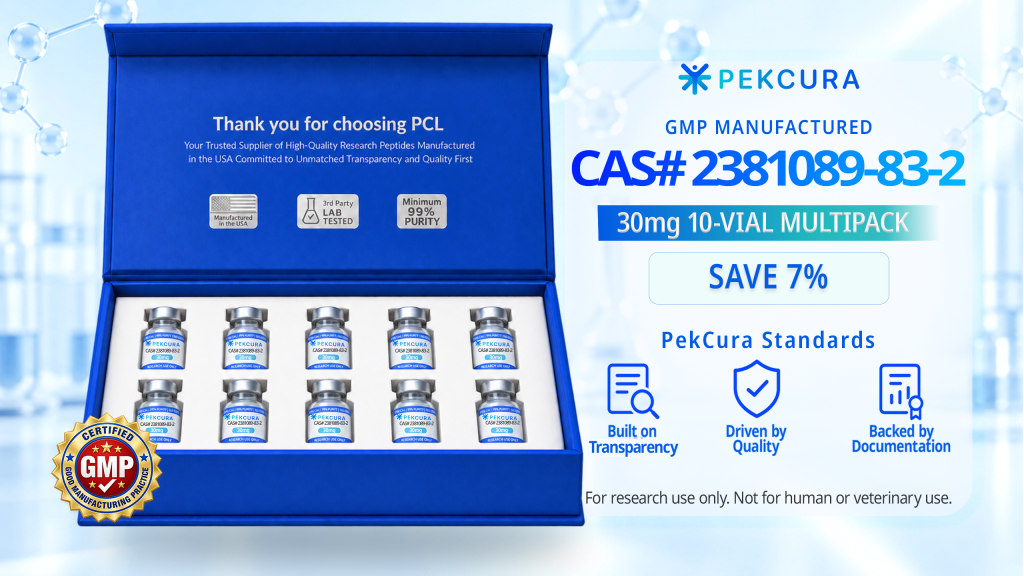 CAS# 2381089-83-2 30mg research peptide 10 pack with product label