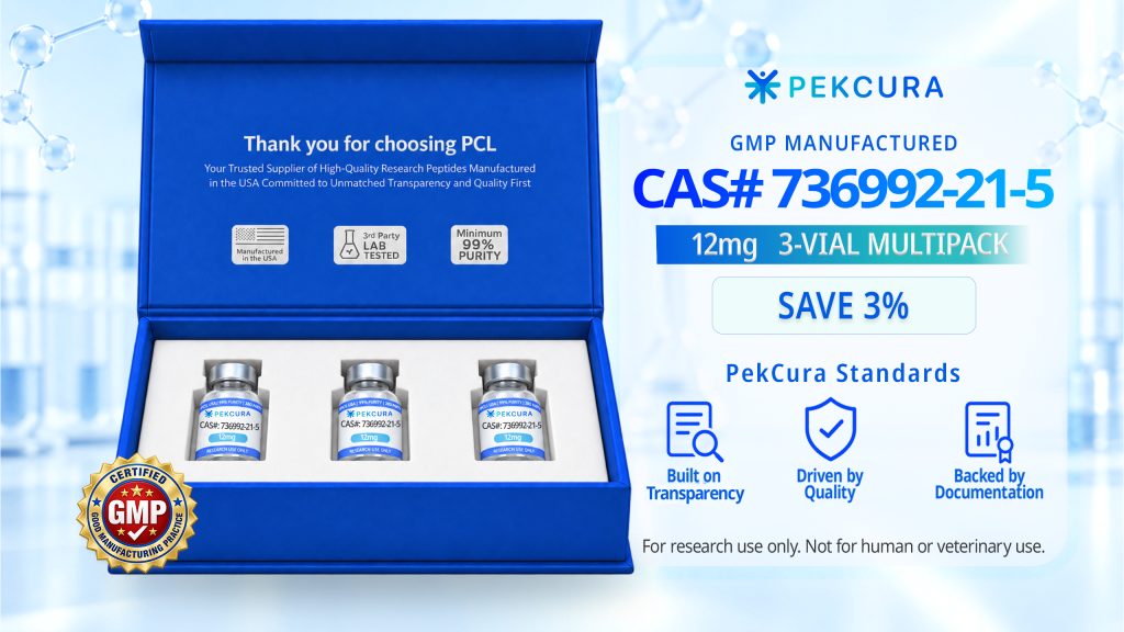 CAS # 736992-21-5 12mg GMP manufactured peptide 3 pack with product label