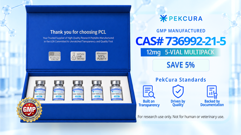 CAS # 736992-21-5 12mg GMP manufactured peptide 5 pack with product label