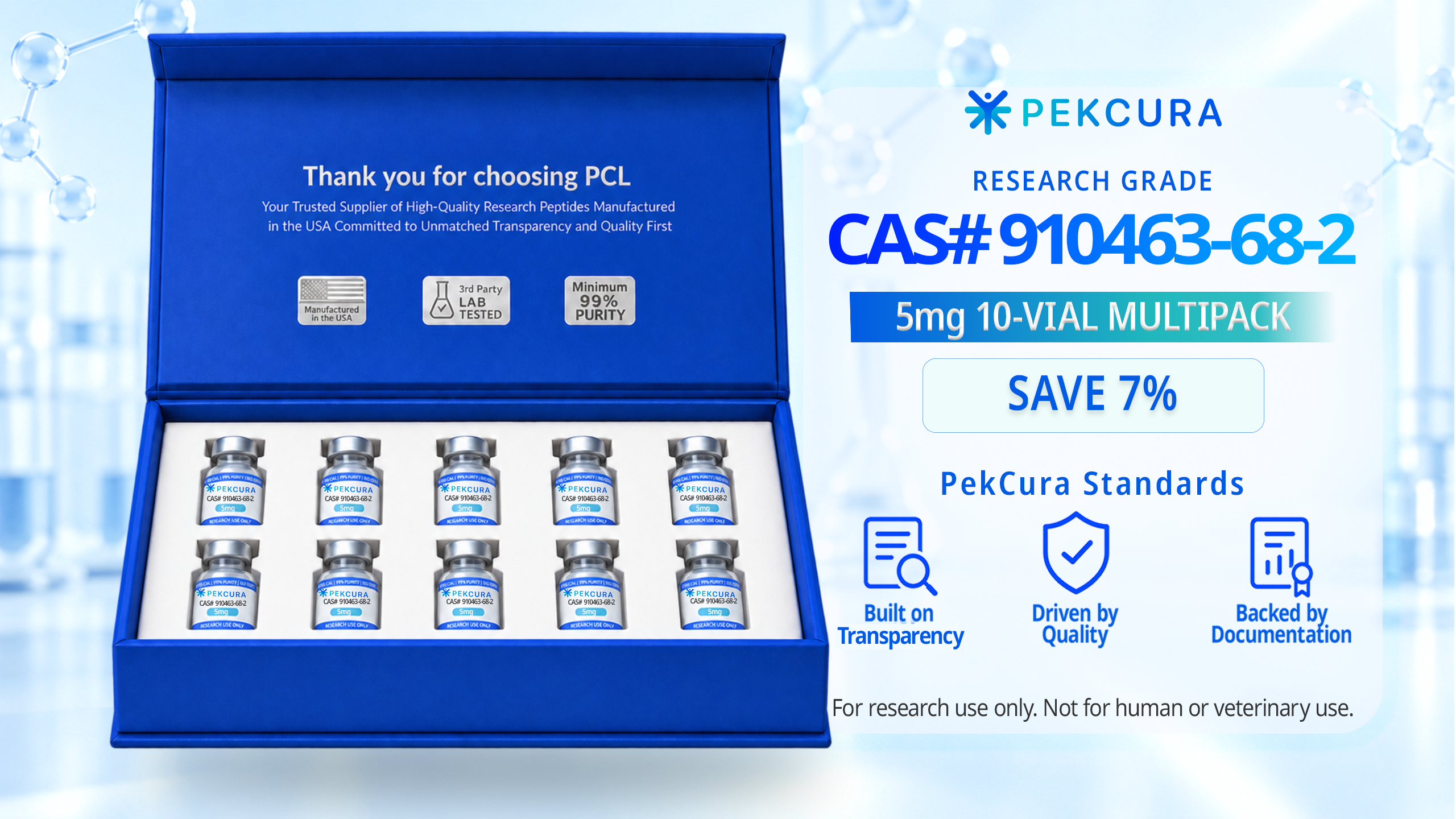 CAS # 910463-68-2 5mg research grade peptide 10 pack with product label