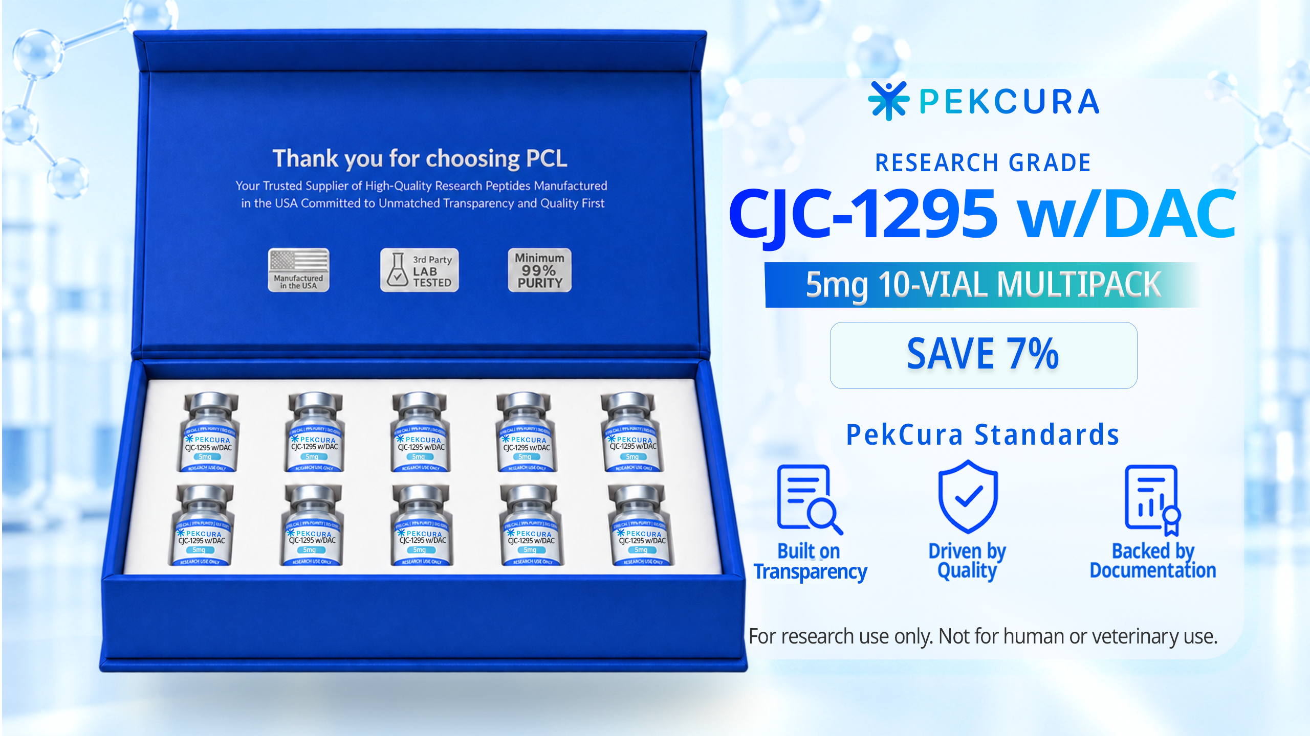 CJC-1295 with DAC 5mg research peptide 10 pack with product label