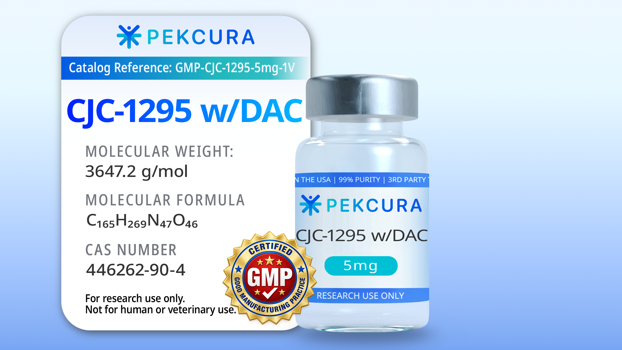 CJC-1295 with DAC 5mg GMP Manufactured peptide vial with product label