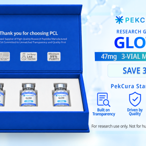 GLOW 47mg research grade peptide blend 3 pack with product label