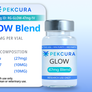 GLOW 47mg research grade peptide blend vial with product label