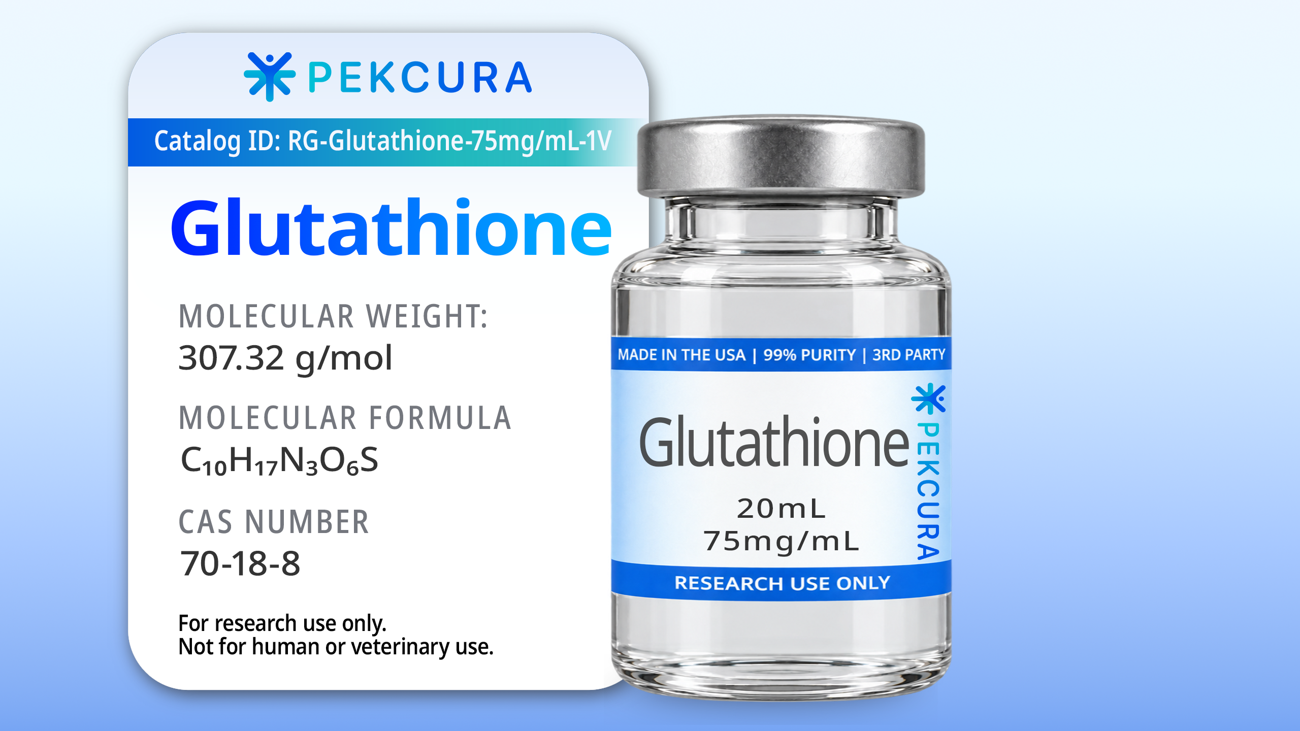Glutathione 75mg research grade peptide vial with product label