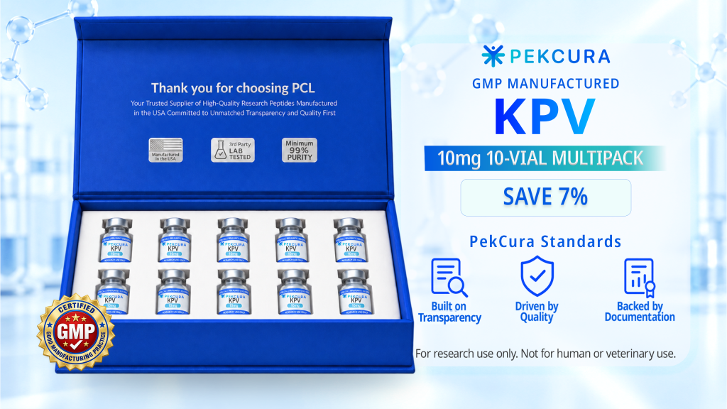 KPV 10mg GMP manufactured research peptide 10 pack with product label