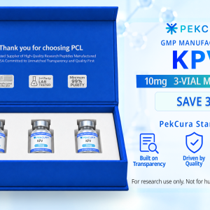 KPV 10mg GMP manufactured research peptide 3 pack with product label