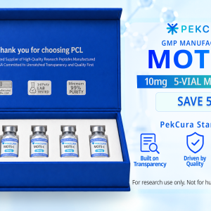 MOTS-c 10mg GMP manufactured research peptide 5 pack with product label