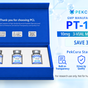 PT-141 10mg GMP manufactured research peptide 3 pack with product label