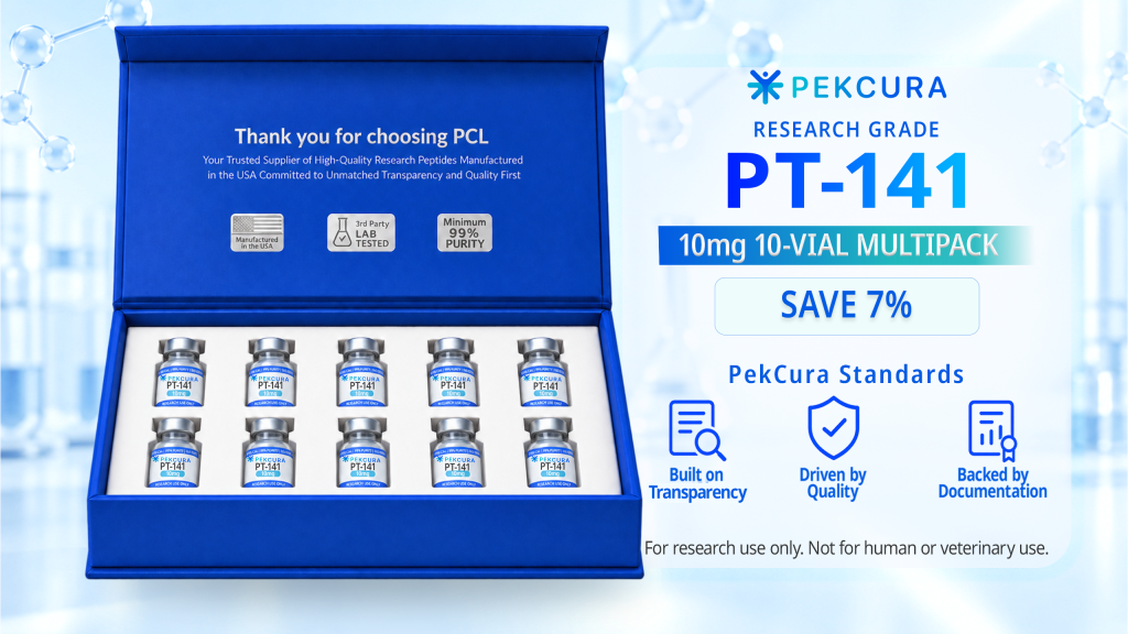 PT-141 10mg research peptide 10 pack with product label