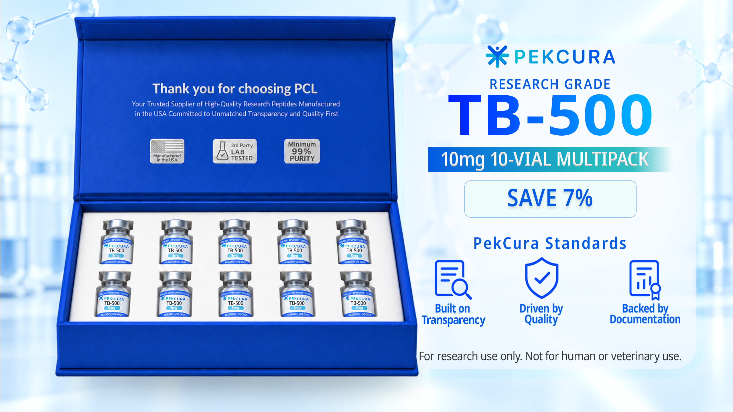 TB-500 5mg research peptide 10 pack with product label