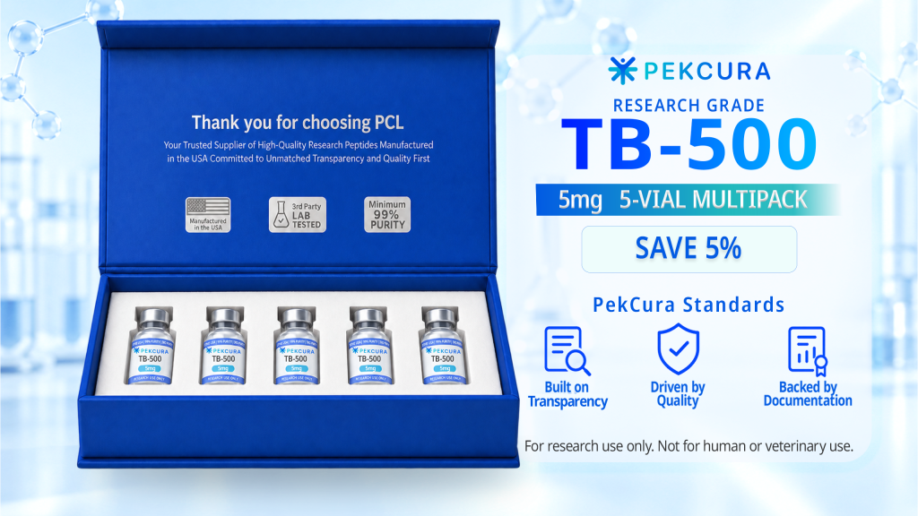 TB-500 5mg research peptide 5 pack with product label