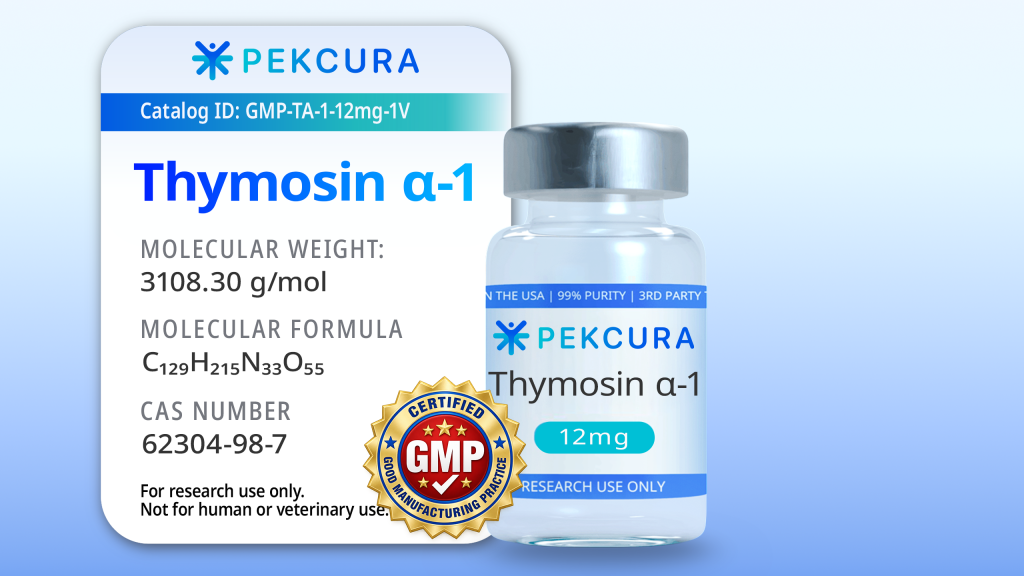 Thymosin Alpha 1 12mg GMP Manufactured research peptide vial with product label