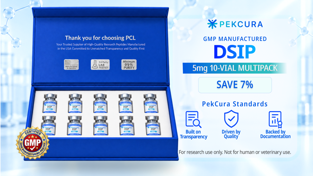DSIP 5mg GMP manufactured research peptide 10 pack with product label