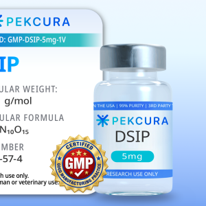 DSIP 5mg GMP Manufactured research peptide vial with product label