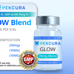 GLOW 70mg GMP Manufactured research peptide blend vial with product label