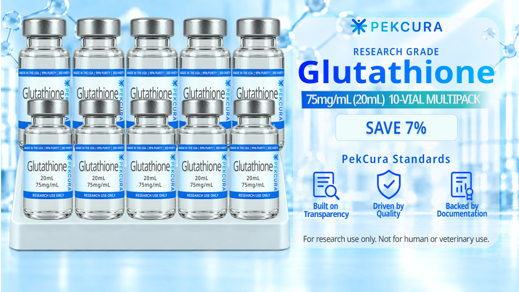 Glutathione 75mg research grade peptide 10 pack with product label