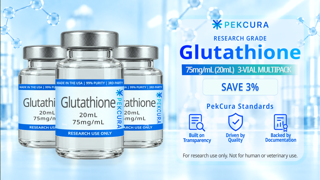 Glutathione 75mg research grade peptide 3 pack with product label