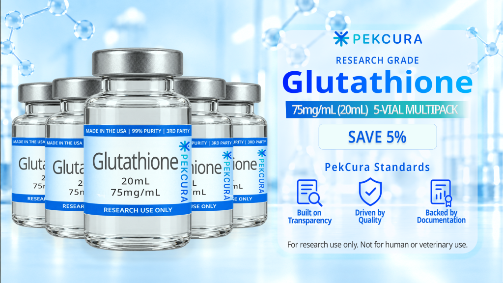 Glutathione 75mg research grade peptide 5 pack with product label