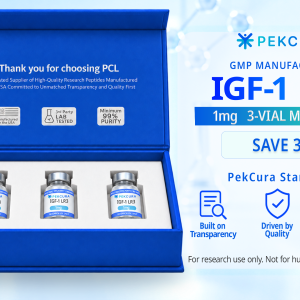 IGF-1 LR3 1mg GMP manufactured research peptide 3 pack with product label