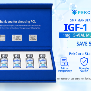 IGF-1 LR3 1mg GMP manufactured research peptide 5 pack with product label
