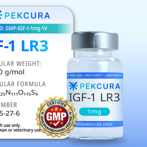 IGF-1 LR3 1mg GMP Manufactured research peptide vial with product label