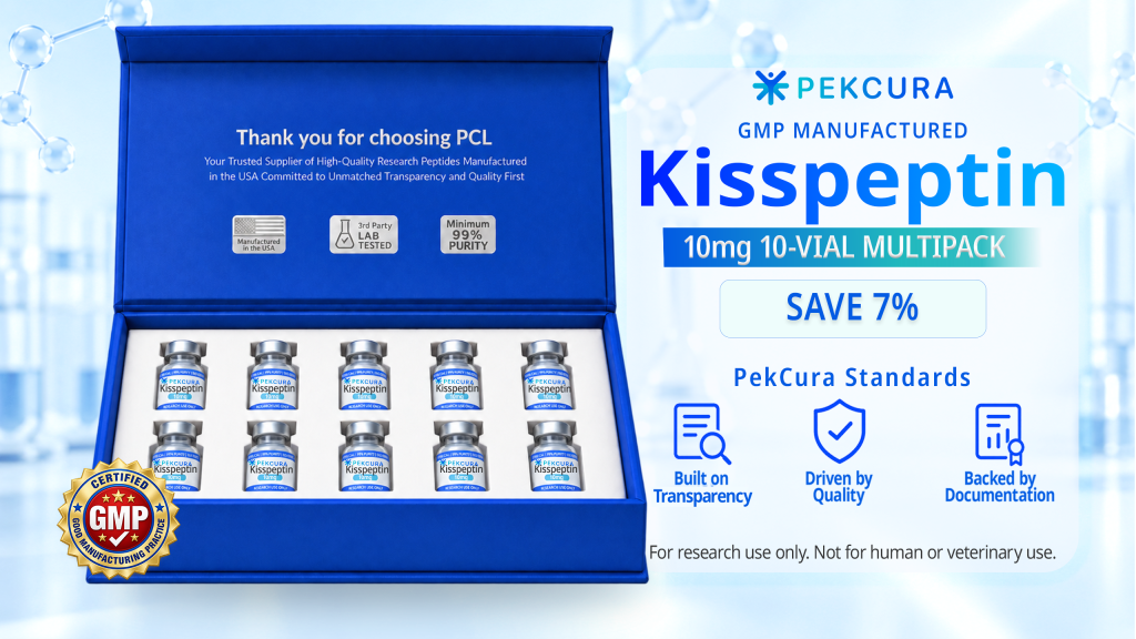 Kisspeptin 10mg GMP manufactured research peptide 10 pack with product label