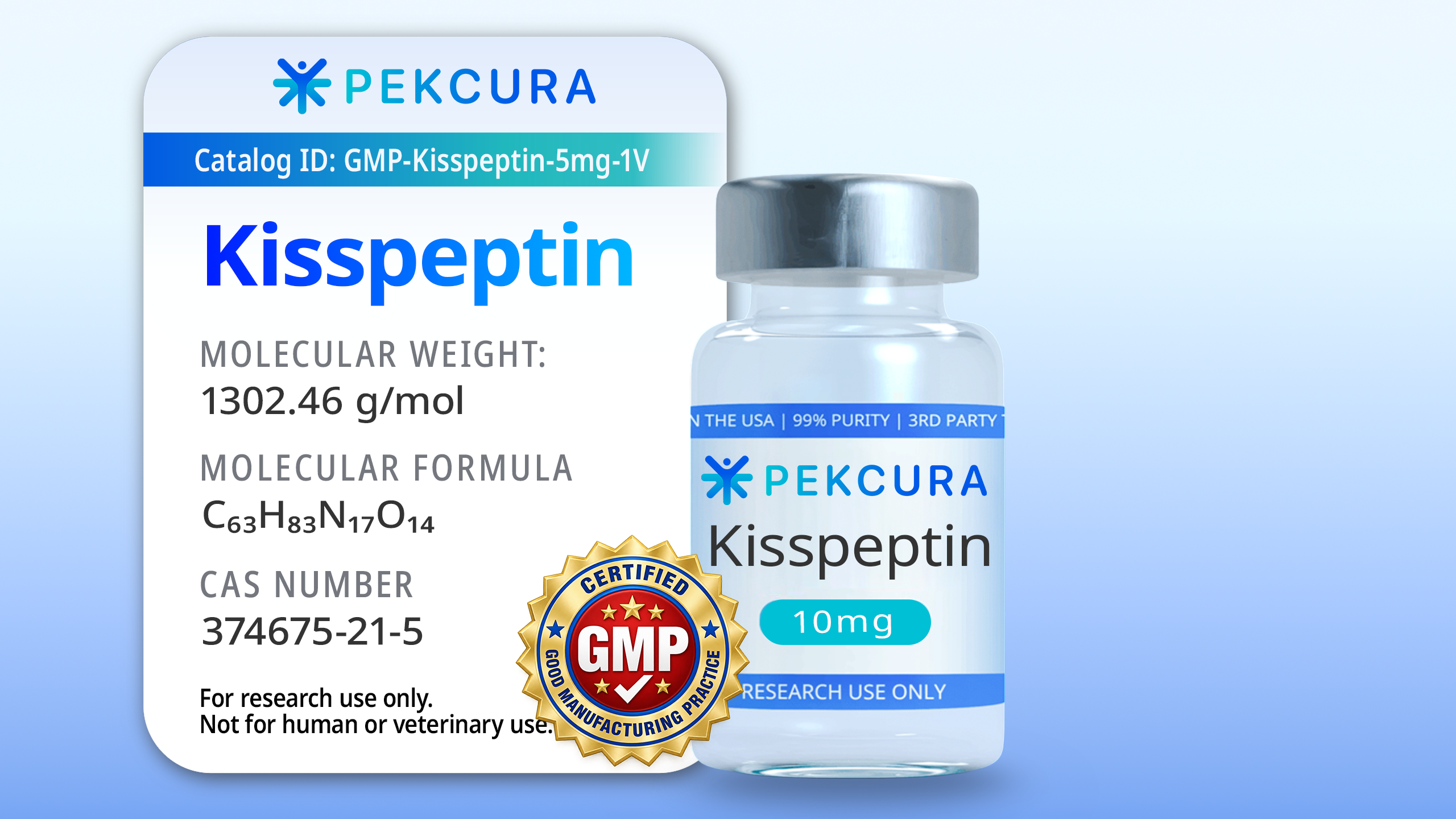 Kisspeptin 10mg GMP Manufactured research peptide vial with product label