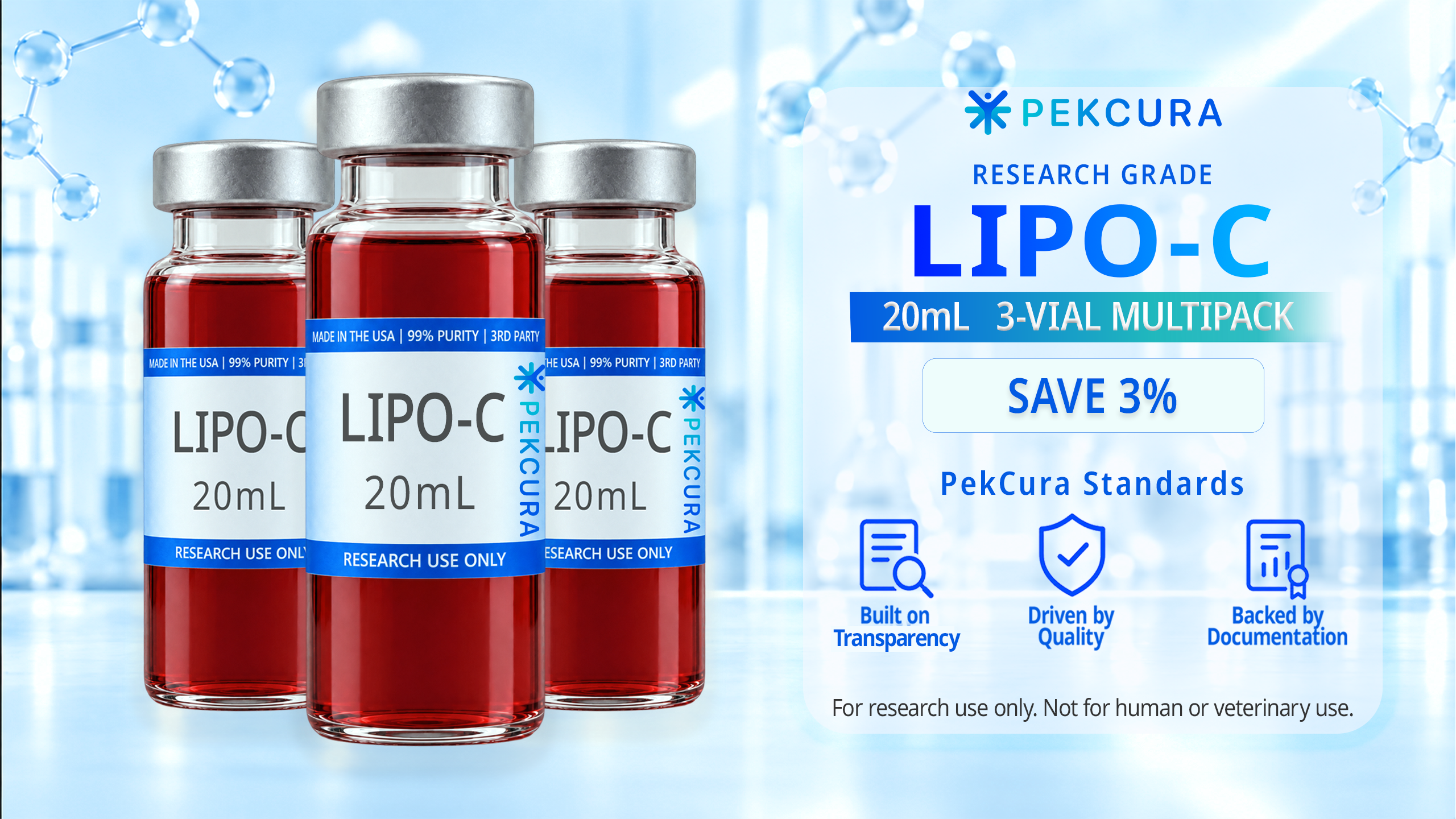 LIPO-C research grade solution 3 20mL vial multipack with product label