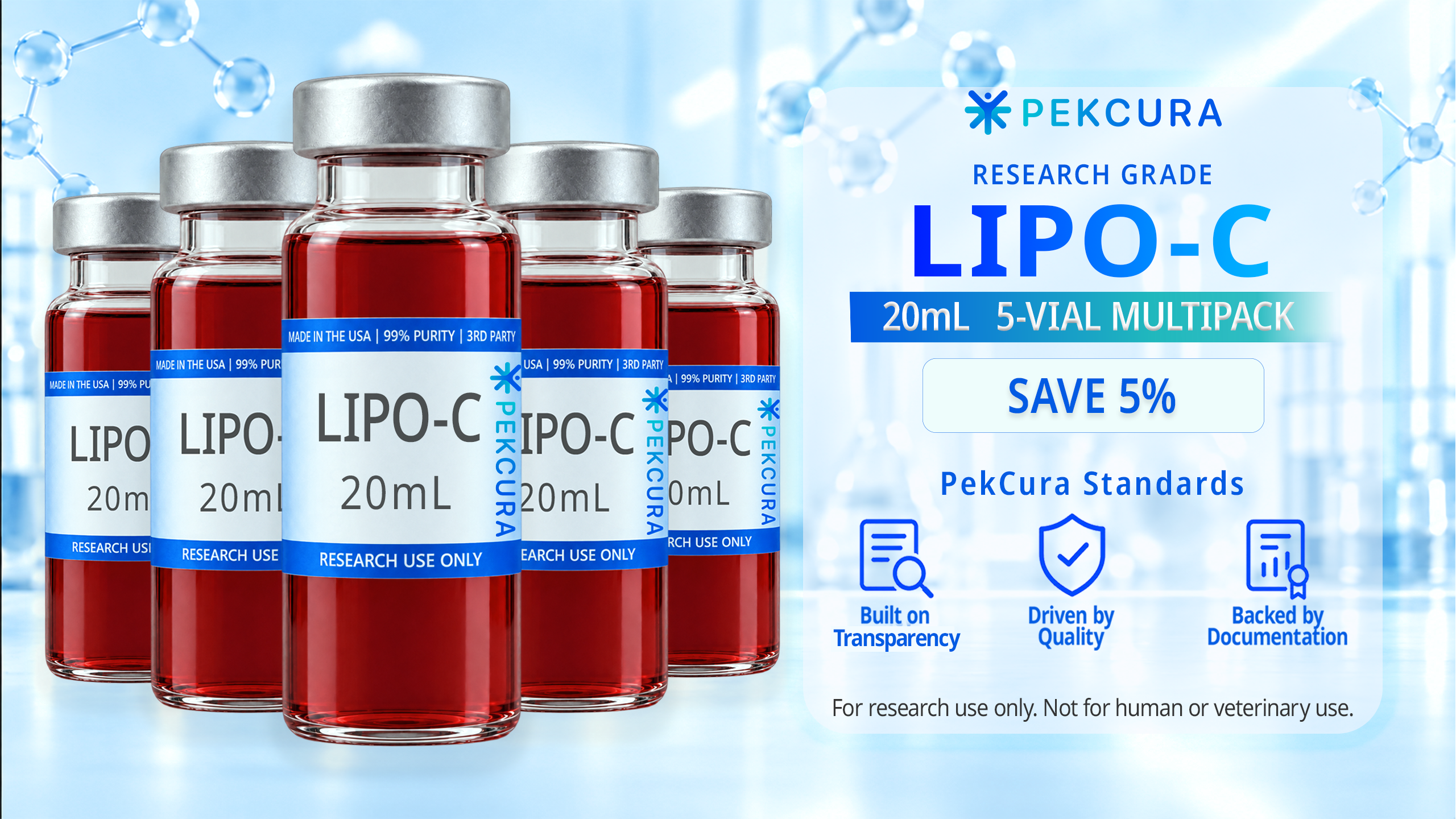 LIPO-C research grade solution 5 20mL vial multipack with product label