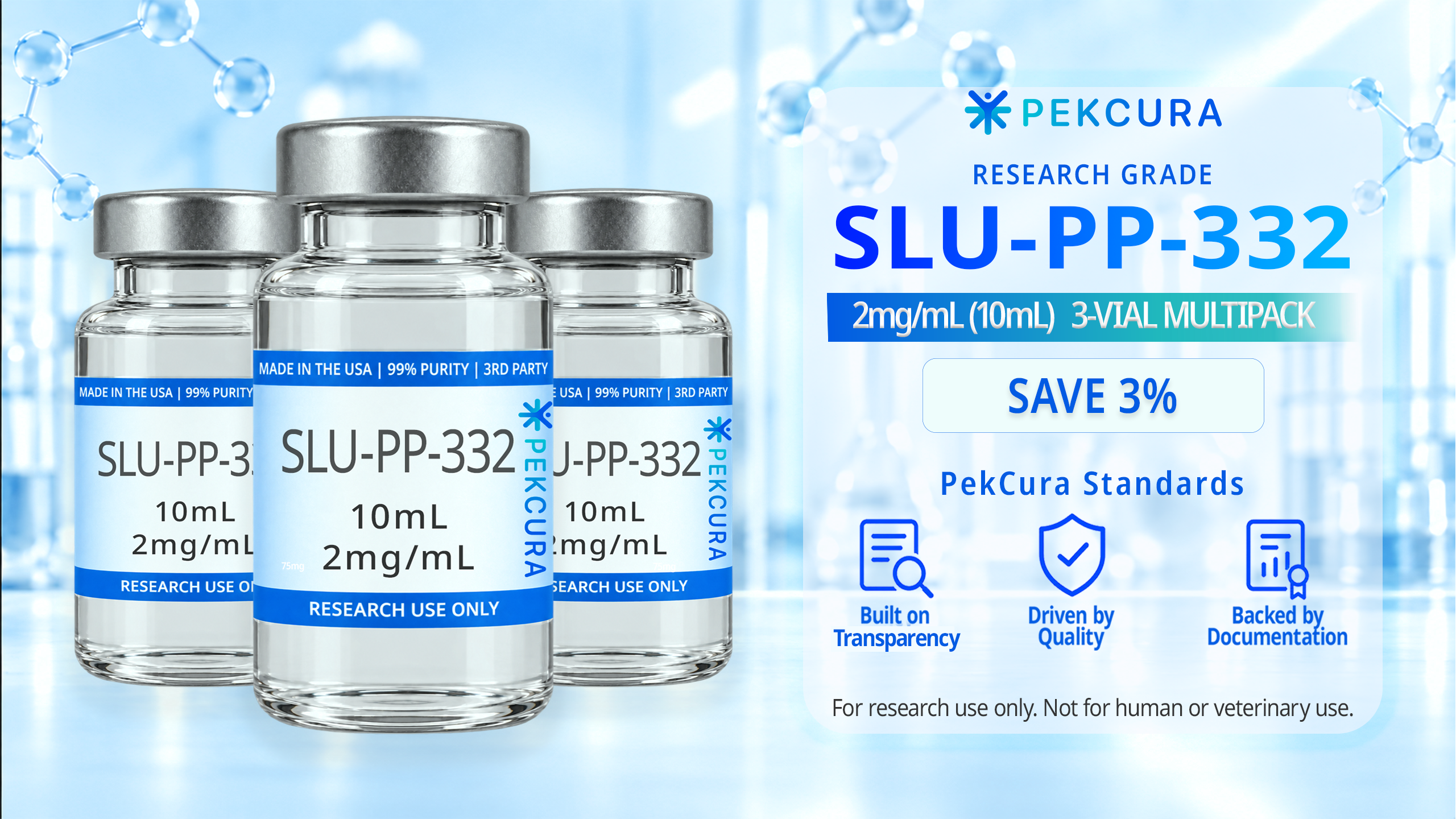 SLU-PP-332 2mg/mL research grade solution 3 10mL vial multipack with product label