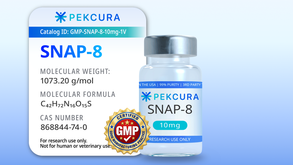 Snap-8 10mg GMP manufactured research peptide vial with product label